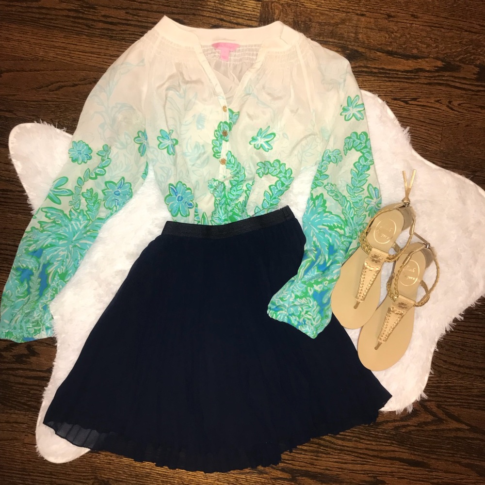 Navy Blue Pleated Skater Skirt